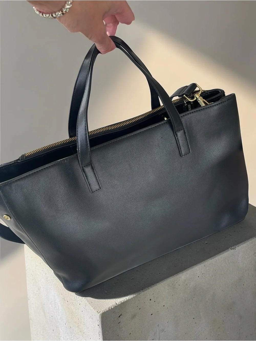 Steve Madden Black Faux Leather Expandable Tote Briefcase Laptop Bag